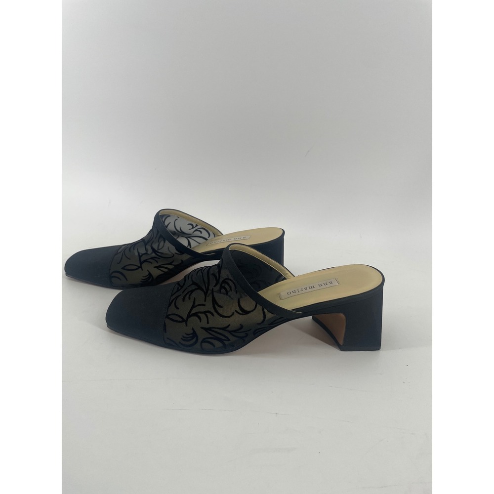 Ann Marino Black‎ Mesh Block Heel Mules Women's 9.5 Square Toe Classic Comfort